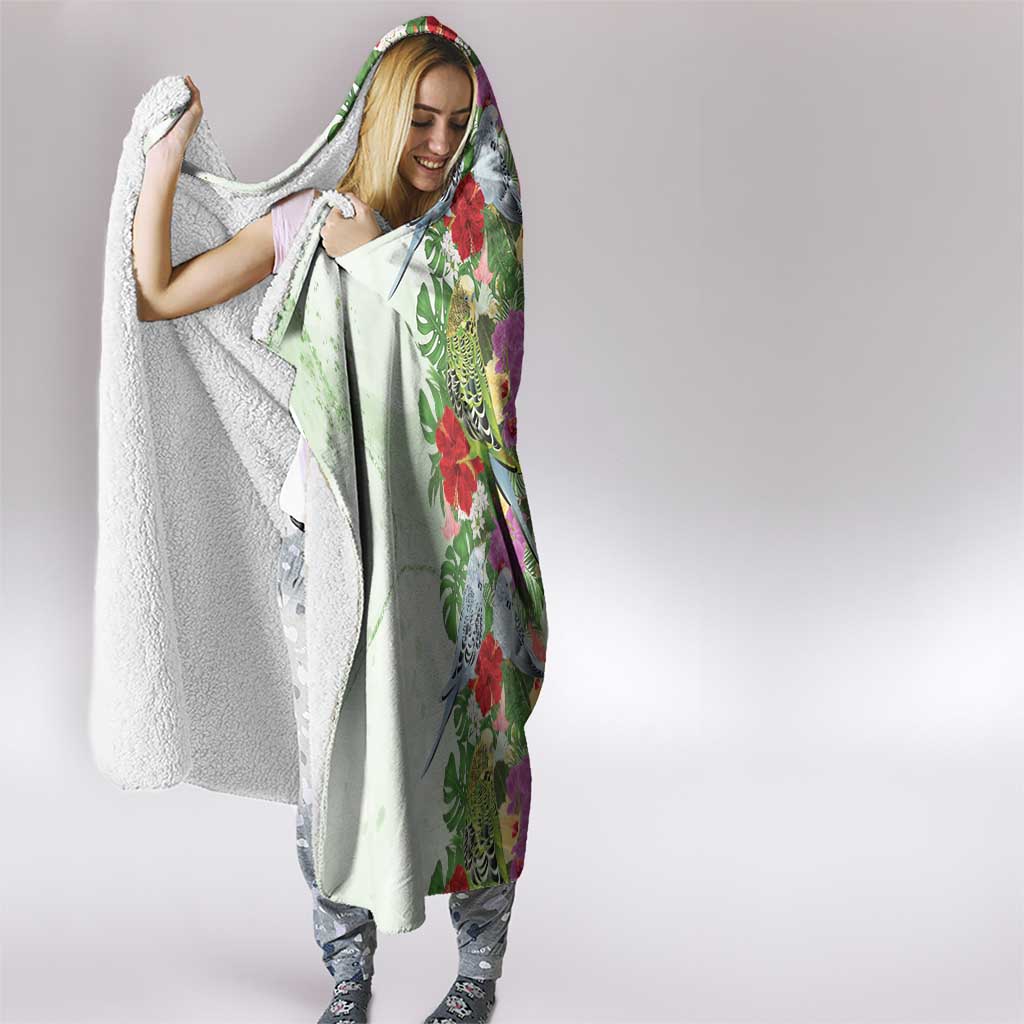 Aussie Budgies Blue And Green Tropical Birds Hooded Blanket - Aussie Hoodie
