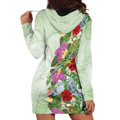 Aussie Budgies Blue And Green Tropical Birds Hoodie Dress - Aussie Hoodie