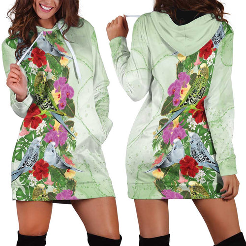 Aussie Budgies Blue And Green Tropical Birds Hoodie Dress - Aussie Hoodie