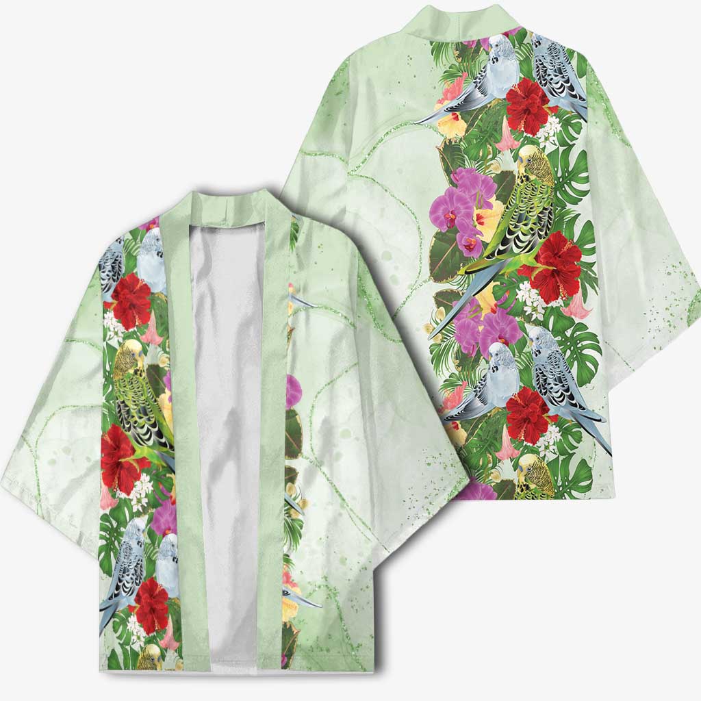 Aussie Budgies Blue And Green Tropical Birds Kimono - Aussie Hoodie