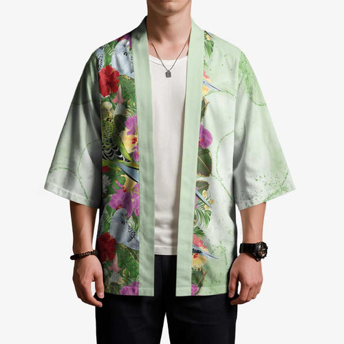 Aussie Budgies Blue And Green Tropical Birds Kimono - Aussie Hoodie