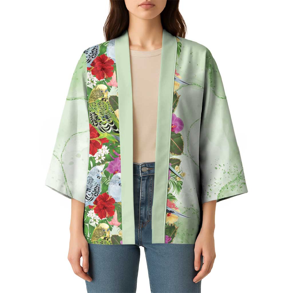 Aussie Budgies Blue And Green Tropical Birds Kimono - Aussie Hoodie