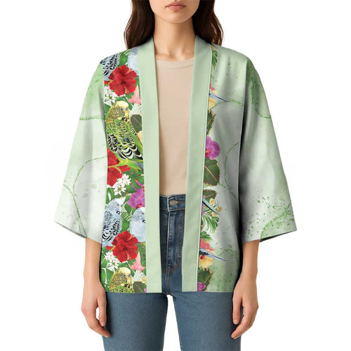 Aussie Budgies Blue And Green Tropical Birds Kimono - Aussie Hoodie