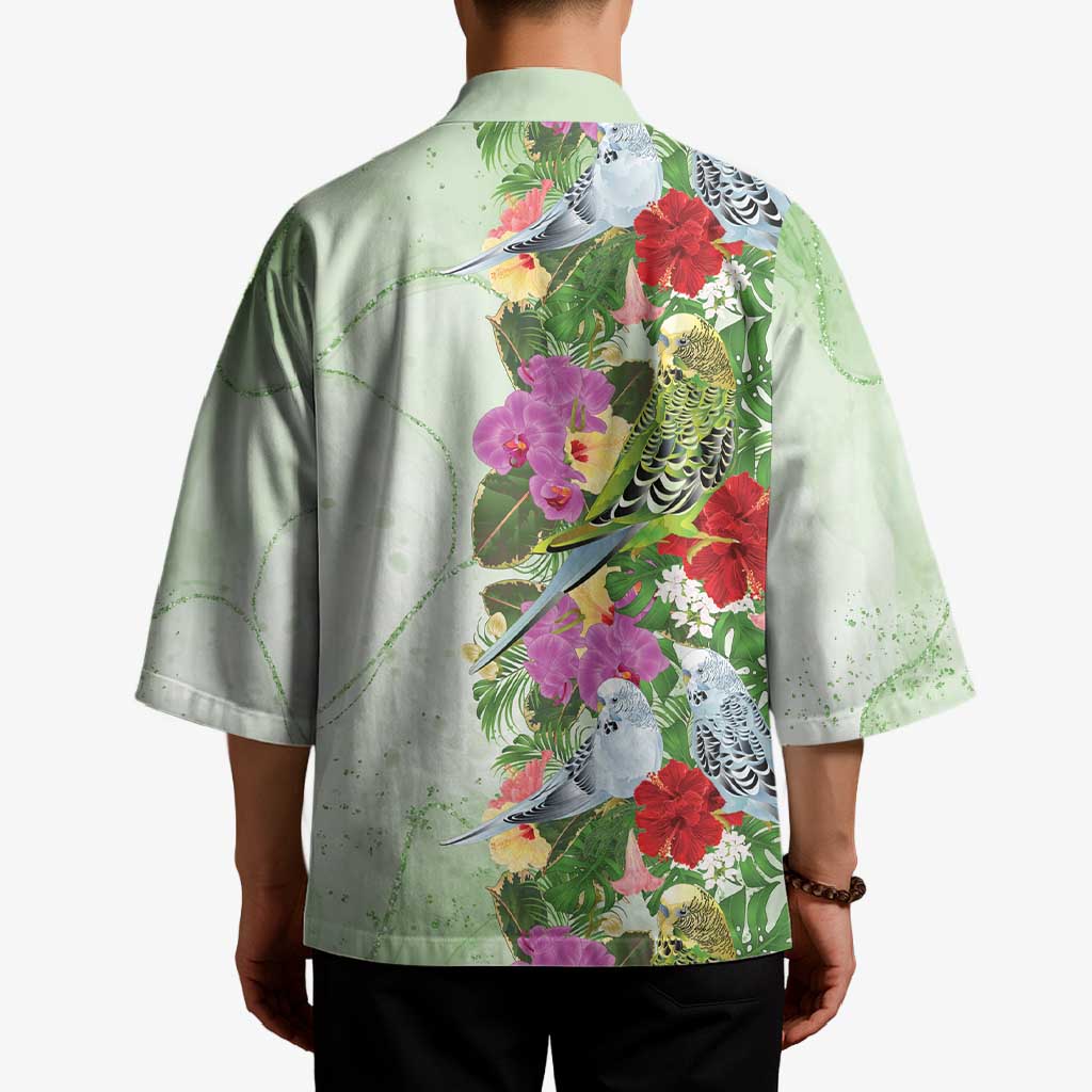 Aussie Budgies Blue And Green Tropical Birds Kimono - Aussie Hoodie