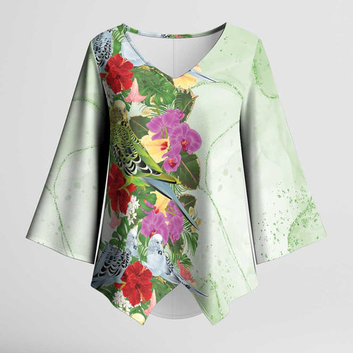 Aussie Budgies Blue And Green Tropical Birds Kimono Sleeve Blouse - Aussie Hoodie