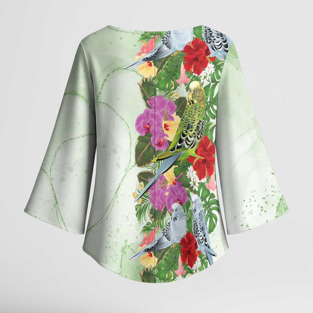 Aussie Budgies Blue And Green Tropical Birds Kimono Sleeve Blouse - Aussie Hoodie