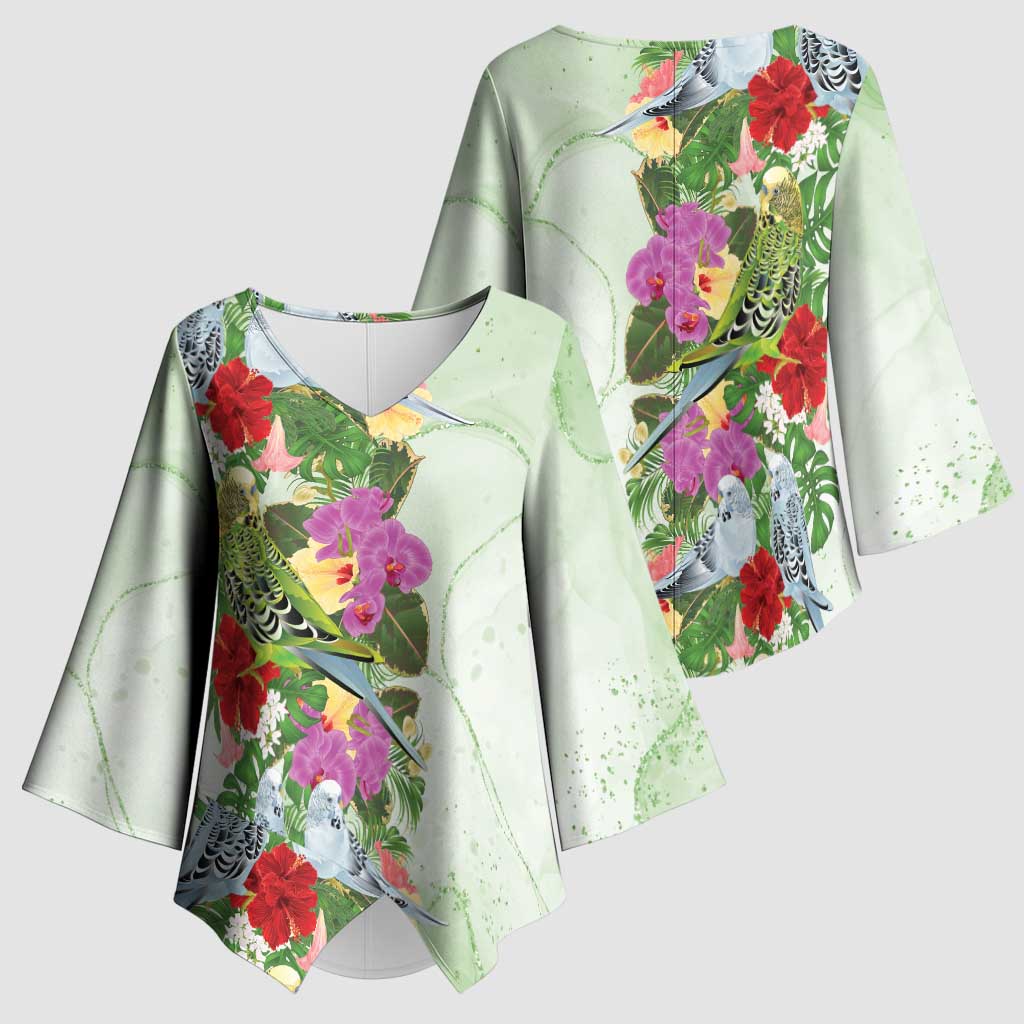 Aussie Budgies Blue And Green Tropical Birds Kimono Sleeve Blouse - Aussie Hoodie