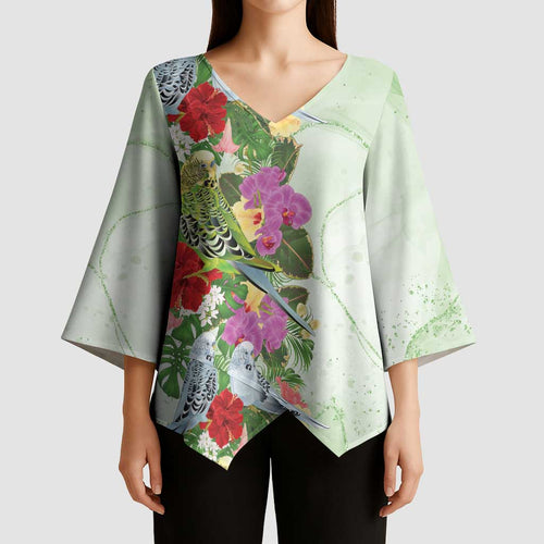 Aussie Budgies Blue And Green Tropical Birds Kimono Sleeve Blouse - Aussie Hoodie