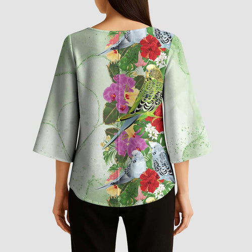 Aussie Budgies Blue And Green Tropical Birds Kimono Sleeve Blouse - Aussie Hoodie