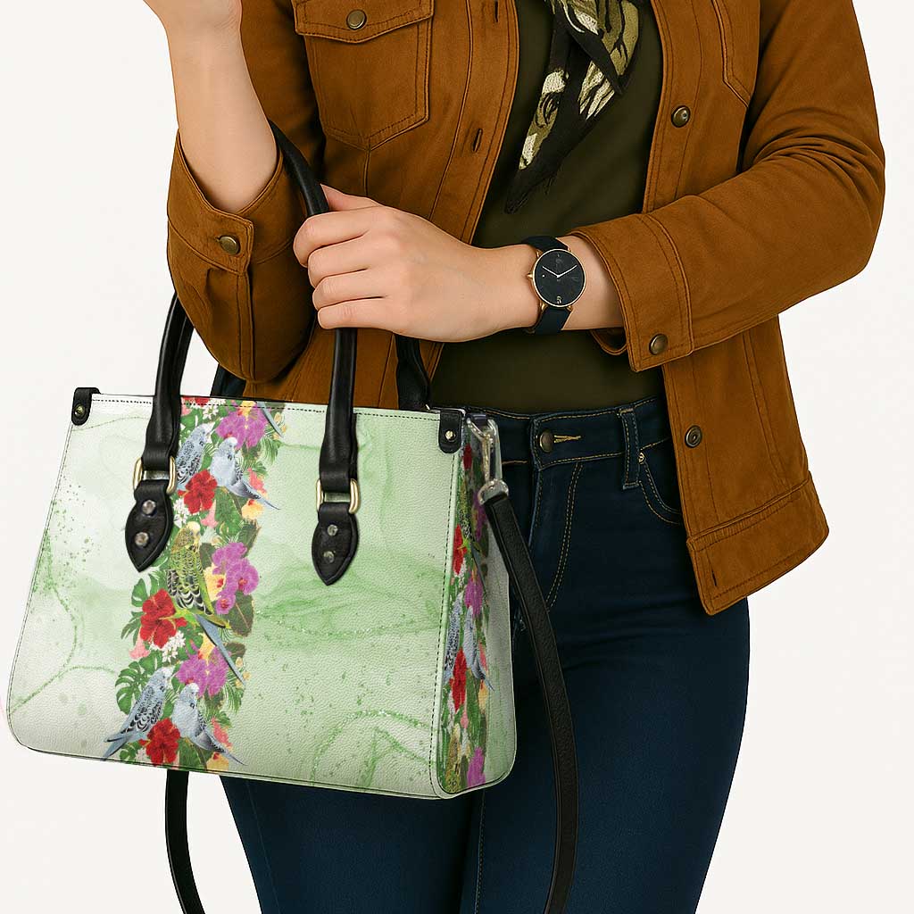 Aussie Budgies Blue And Green Tropical Birds Leather Bag - Aussie Hoodie