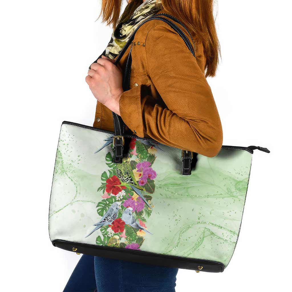 Aussie Budgies Blue And Green Tropical Birds Leather Tote Bag - Aussie Hoodie