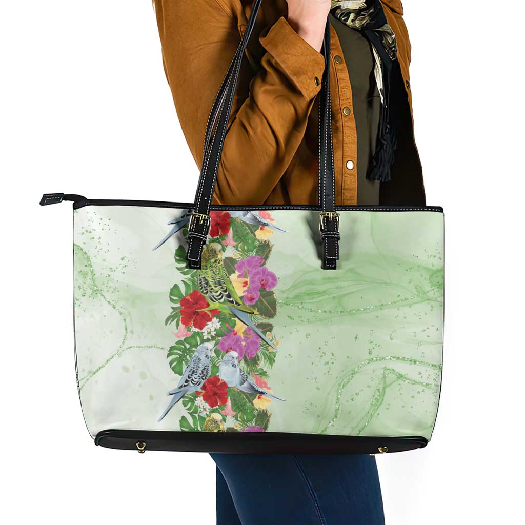 Aussie Budgies Blue And Green Tropical Birds Leather Tote Bag - Aussie Hoodie