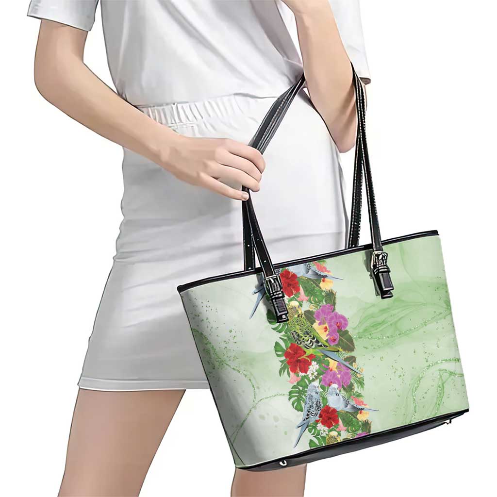 Aussie Budgies Blue And Green Tropical Birds Leather Tote Bag - Aussie Hoodie