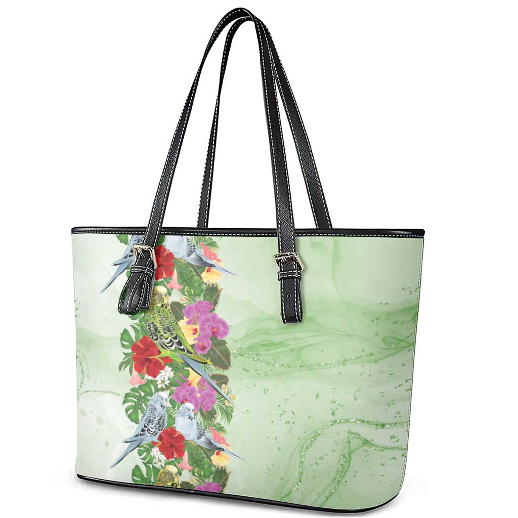 Aussie Budgies Blue And Green Tropical Birds Leather Tote Bag - Aussie Hoodie