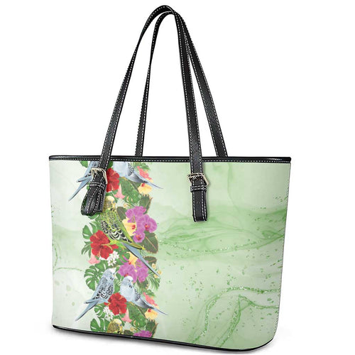 Aussie Budgies Blue And Green Tropical Birds Leather Tote Bag - Aussie Hoodie