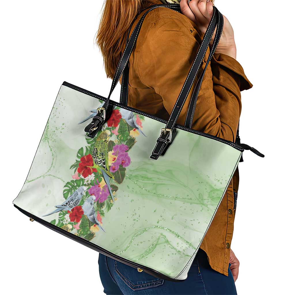 Aussie Budgies Blue And Green Tropical Birds Leather Tote Bag - Aussie Hoodie