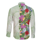 Aussie Budgies Blue And Green Tropical Birds Long Sleeve Button Shirt - Aussie Hoodie