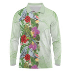 Aussie Budgies Blue And Green Tropical Birds Long Sleeve Polo Shirt - Aussie Hoodie