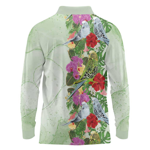 Aussie Budgies Blue And Green Tropical Birds Long Sleeve Polo Shirt - Aussie Hoodie
