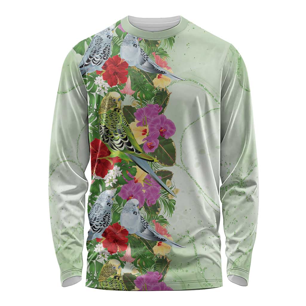 Aussie Budgies Blue And Green Tropical Birds Long Sleeve Shirt - Aussie Hoodie