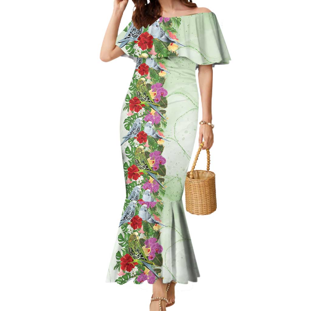 Aussie Budgies Blue And Green Tropical Birds Mermaid Dress - Aussie Hoodie