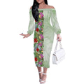 Aussie Budgies Blue And Green Tropical Birds Off The Shoulder Long Sleeve Dress - Aussie Hoodie