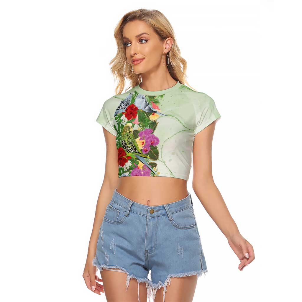 Aussie Budgies Blue And Green Tropical Birds Raglan Cropped T Shirt - Aussie Hoodie