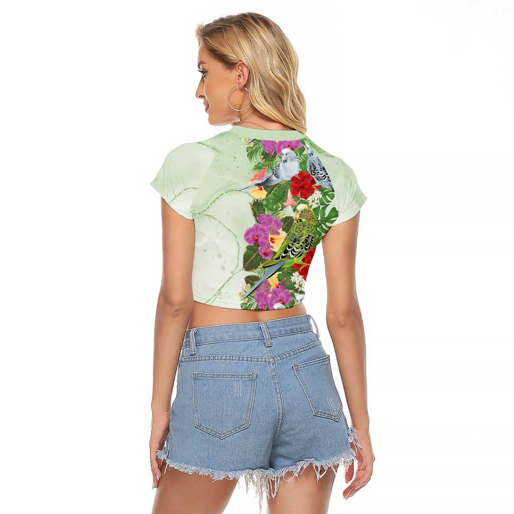 Aussie Budgies Blue And Green Tropical Birds Raglan Cropped T Shirt - Aussie Hoodie