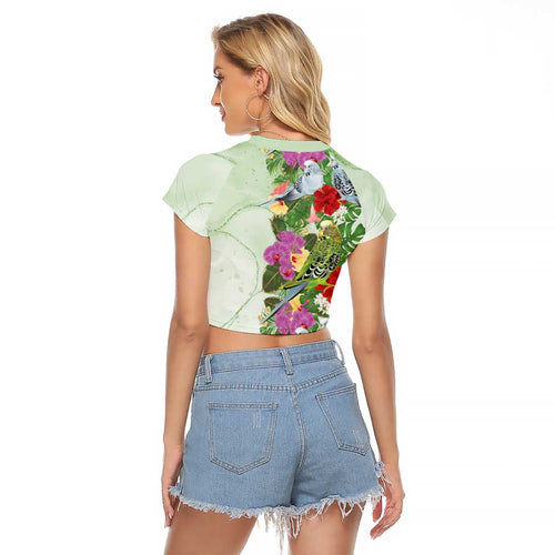 Aussie Budgies Blue And Green Tropical Birds Raglan Cropped T Shirt - Aussie Hoodie