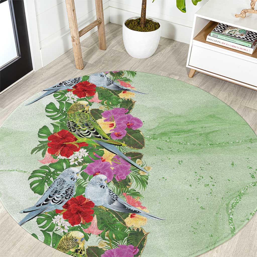Aussie Budgies Blue And Green Tropical Birds Round Carpet - Aussie Hoodie