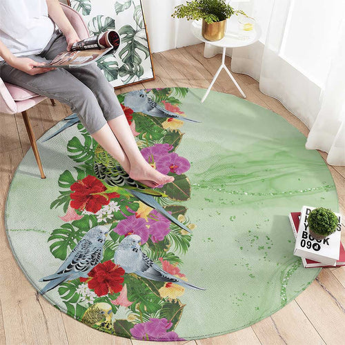 Aussie Budgies Blue And Green Tropical Birds Round Carpet - Aussie Hoodie