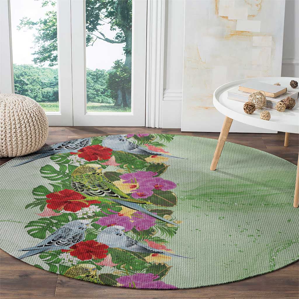 Aussie Budgies Blue And Green Tropical Birds Round Carpet - Aussie Hoodie