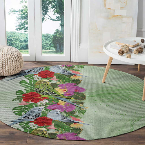 Aussie Budgies Blue And Green Tropical Birds Round Carpet - Aussie Hoodie