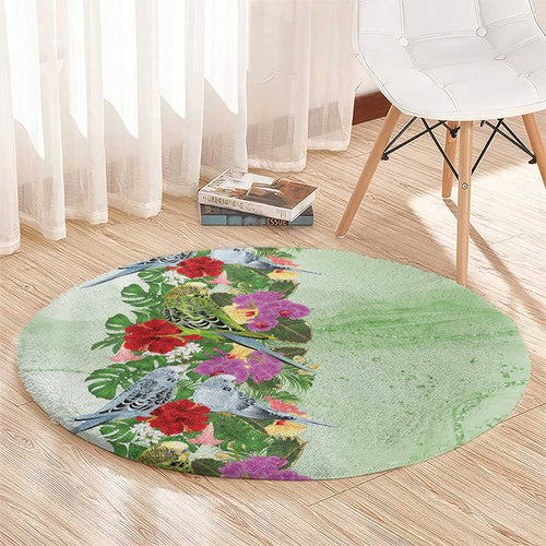 Aussie Budgies Blue And Green Tropical Birds Round Carpet - Aussie Hoodie