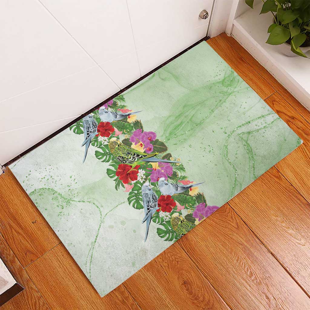 Aussie Budgies Blue And Green Tropical Birds Rubber Doormat - Aussie Hoodie