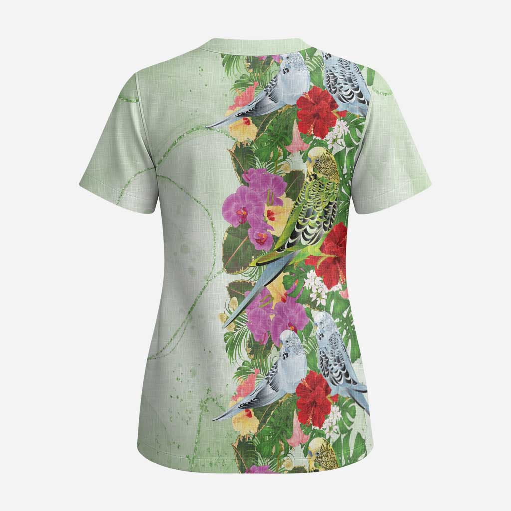 Aussie Budgies Blue And Green Tropical Birds Scrub Top - Aussie Hoodie