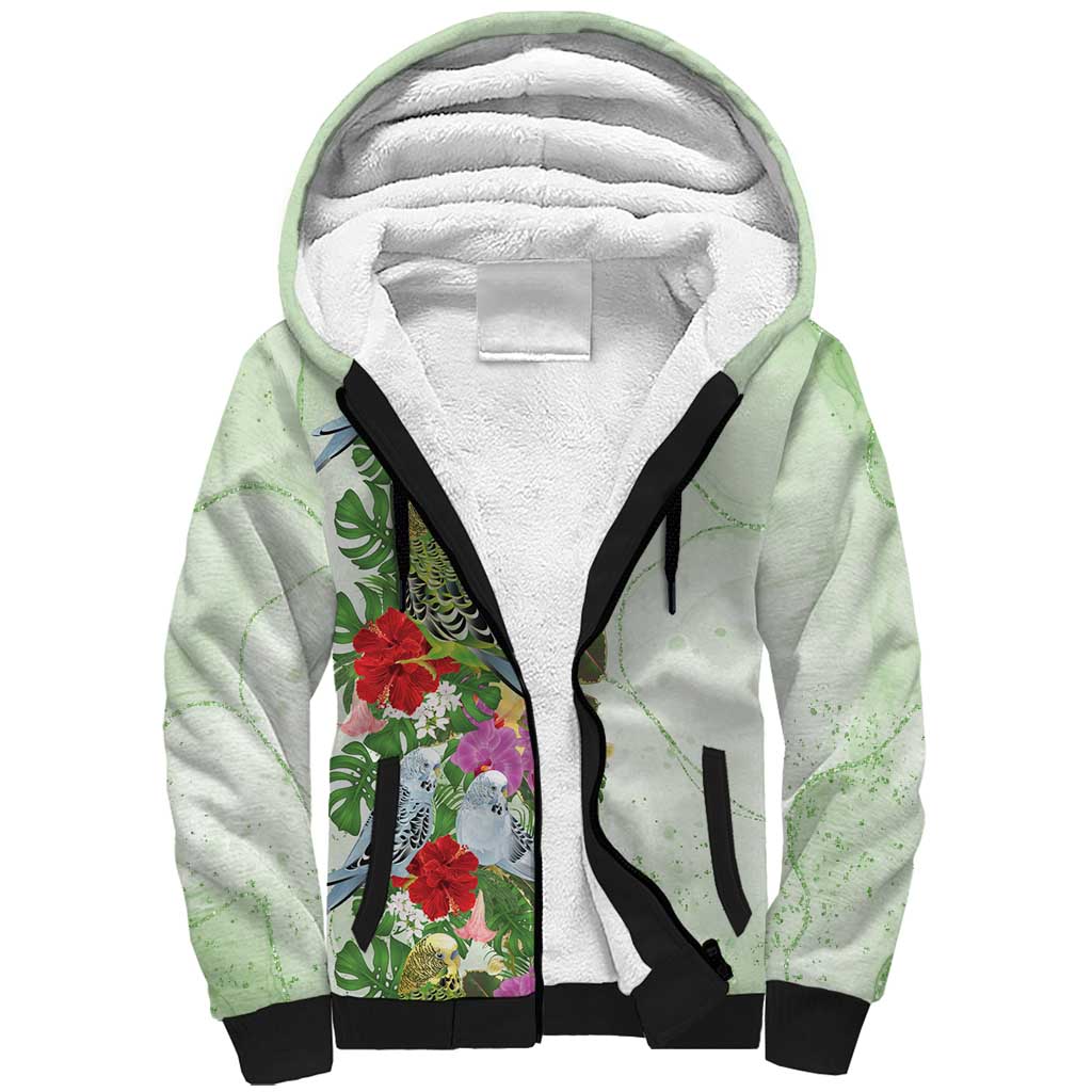 Aussie Budgies Blue And Green Tropical Birds Sherpa Hoodie - Aussie Hoodie