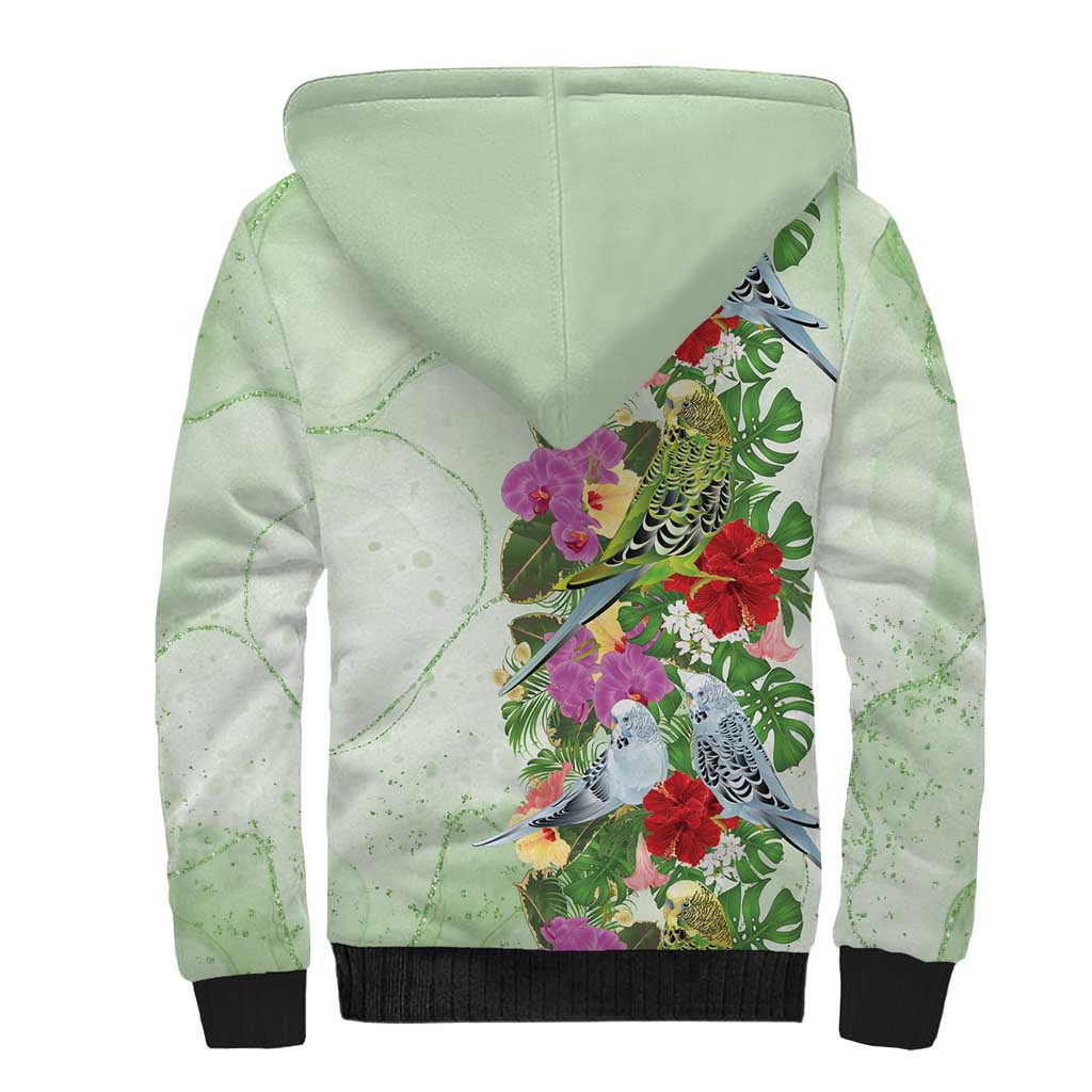 Aussie Budgies Blue And Green Tropical Birds Sherpa Hoodie - Aussie Hoodie