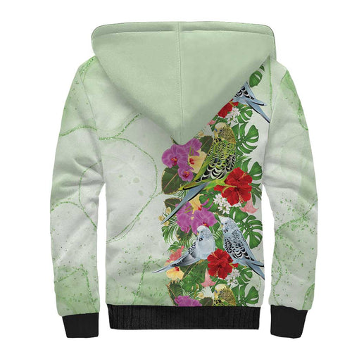 Aussie Budgies Blue And Green Tropical Birds Sherpa Hoodie - Aussie Hoodie