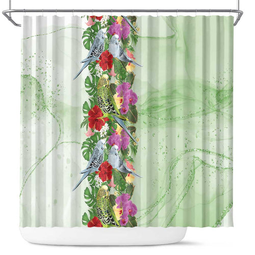 Aussie Budgies Blue And Green Tropical Birds Shower Curtain - Aussie Hoodie