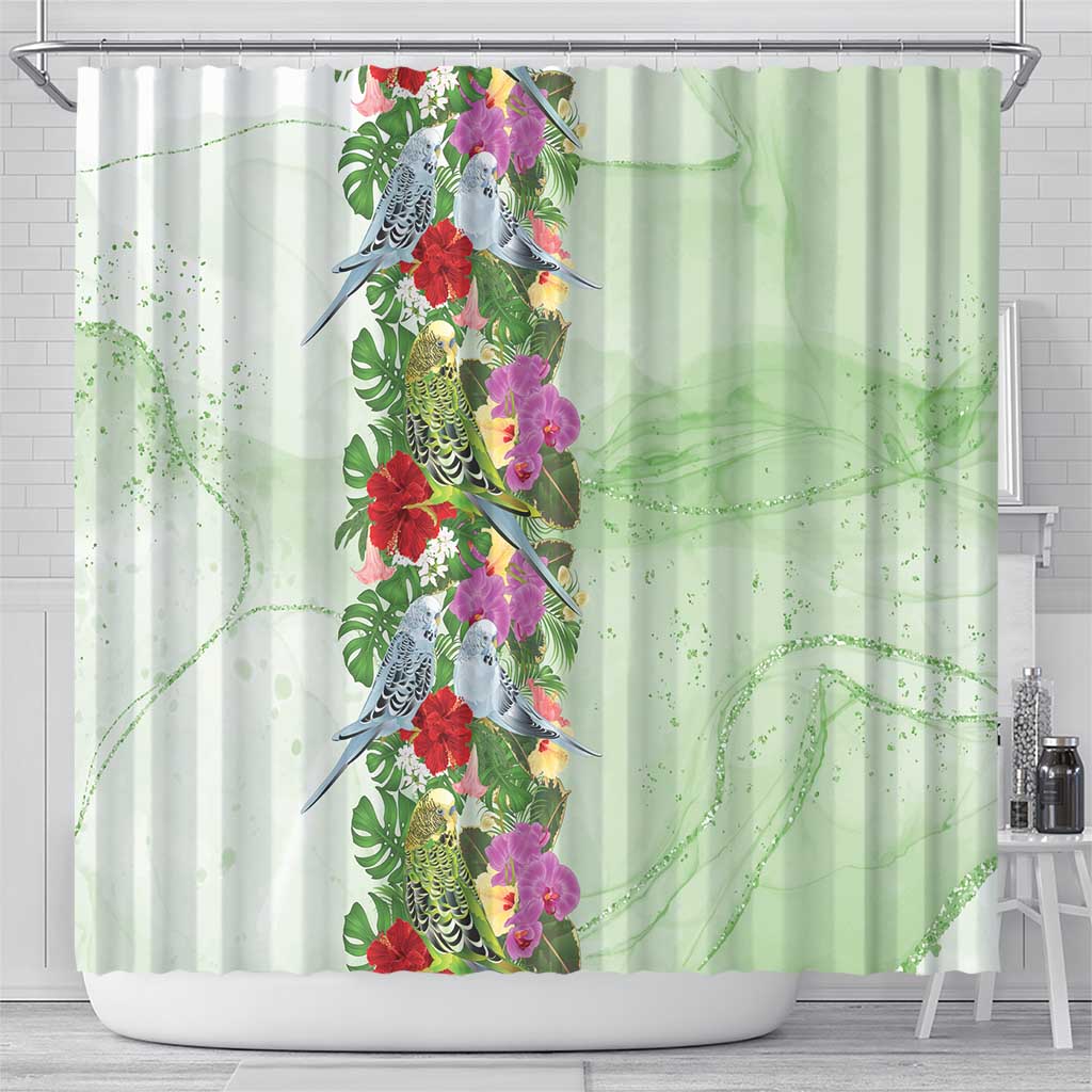 Aussie Budgies Blue And Green Tropical Birds Shower Curtain - Aussie Hoodie