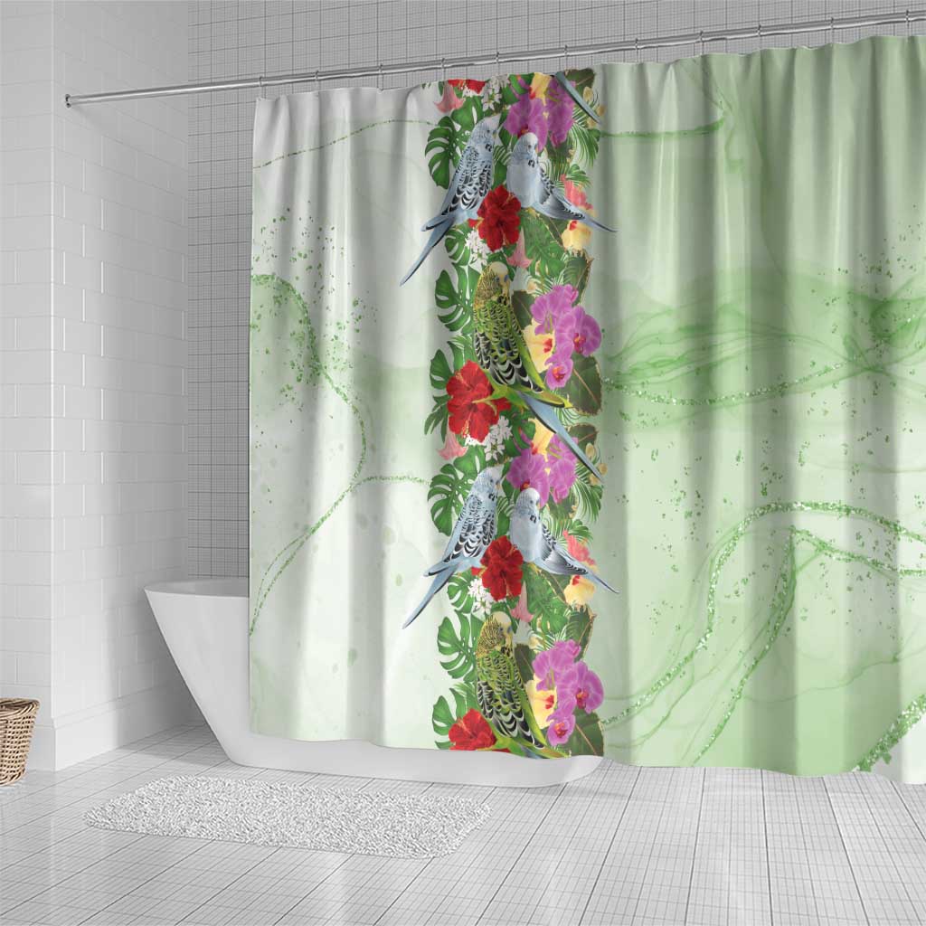 Aussie Budgies Blue And Green Tropical Birds Shower Curtain - Aussie Hoodie