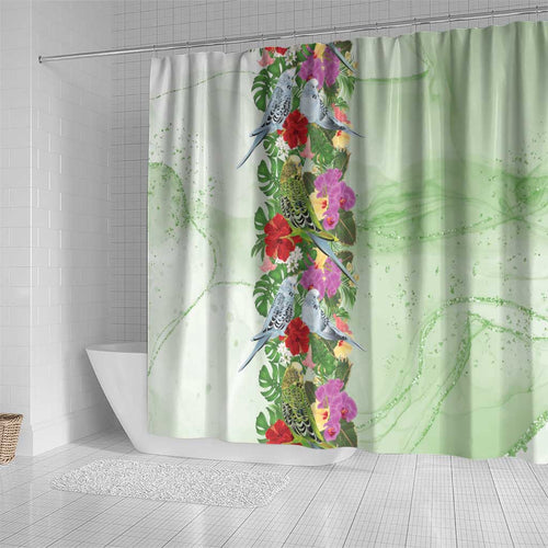 Aussie Budgies Blue And Green Tropical Birds Shower Curtain - Aussie Hoodie