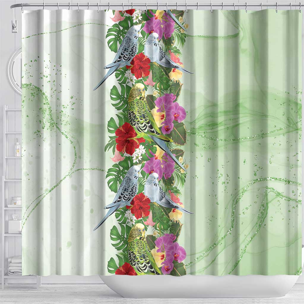 Aussie Budgies Blue And Green Tropical Birds Shower Curtain - Aussie Hoodie