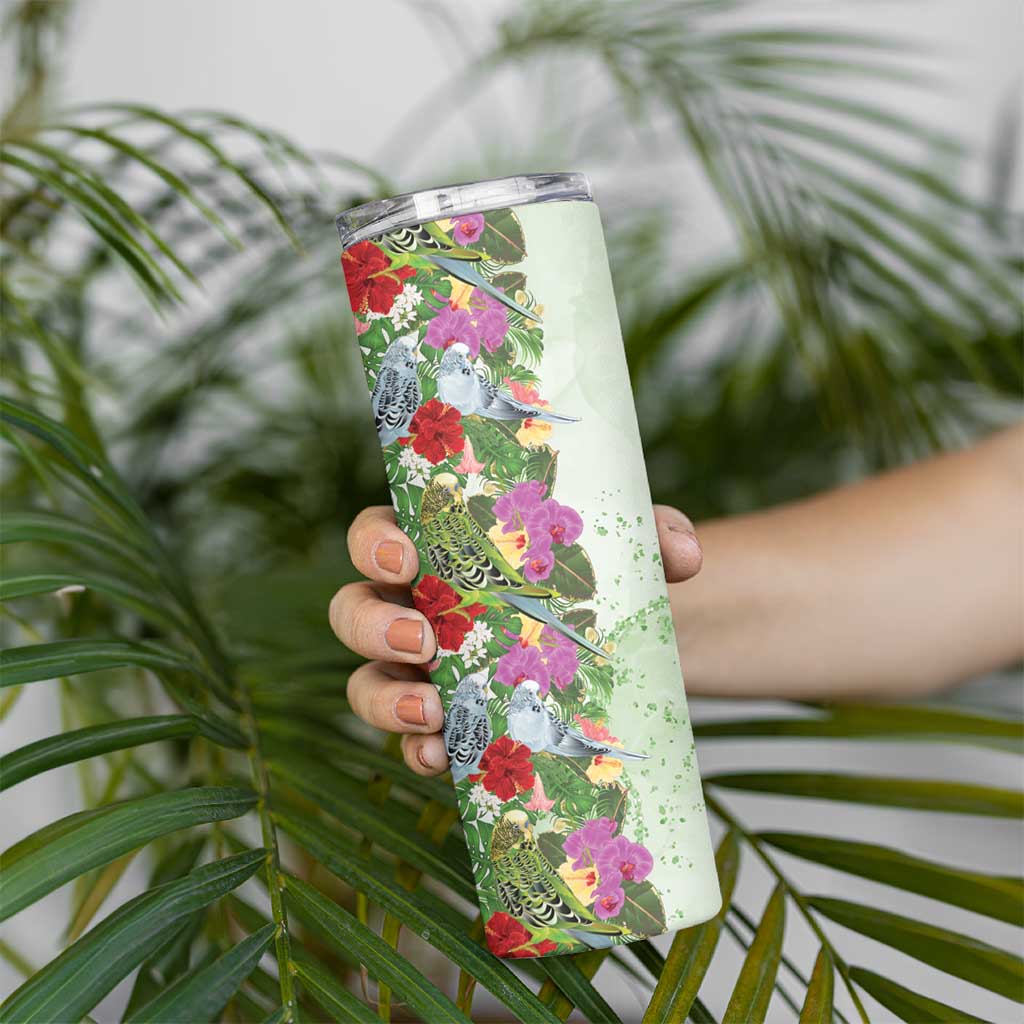 Aussie Budgies Blue And Green Tropical Birds Skinny Tumbler - Aussie Hoodie