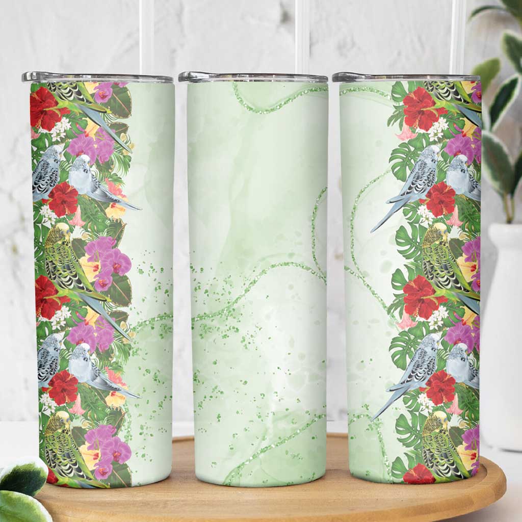 Aussie Budgies Blue And Green Tropical Birds Skinny Tumbler - Aussie Hoodie