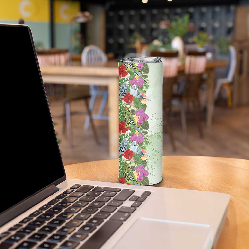 Aussie Budgies Blue And Green Tropical Birds Skinny Tumbler - Aussie Hoodie