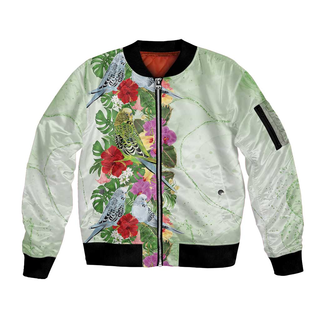 Aussie Budgies Blue And Green Tropical Birds Sleeve Zip Bomber Jacket - Aussie Hoodie