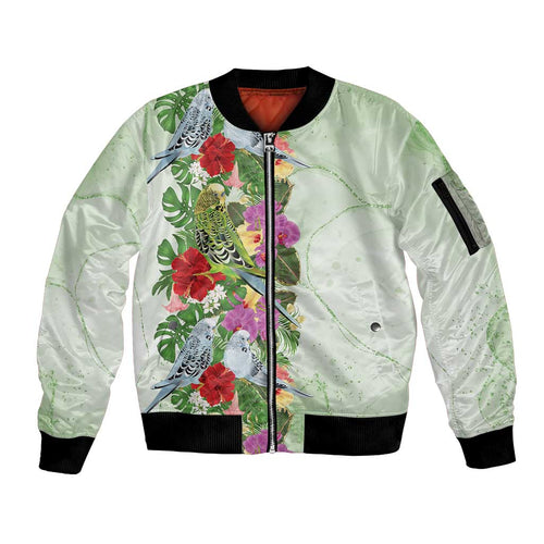 Aussie Budgies Blue And Green Tropical Birds Sleeve Zip Bomber Jacket - Aussie Hoodie