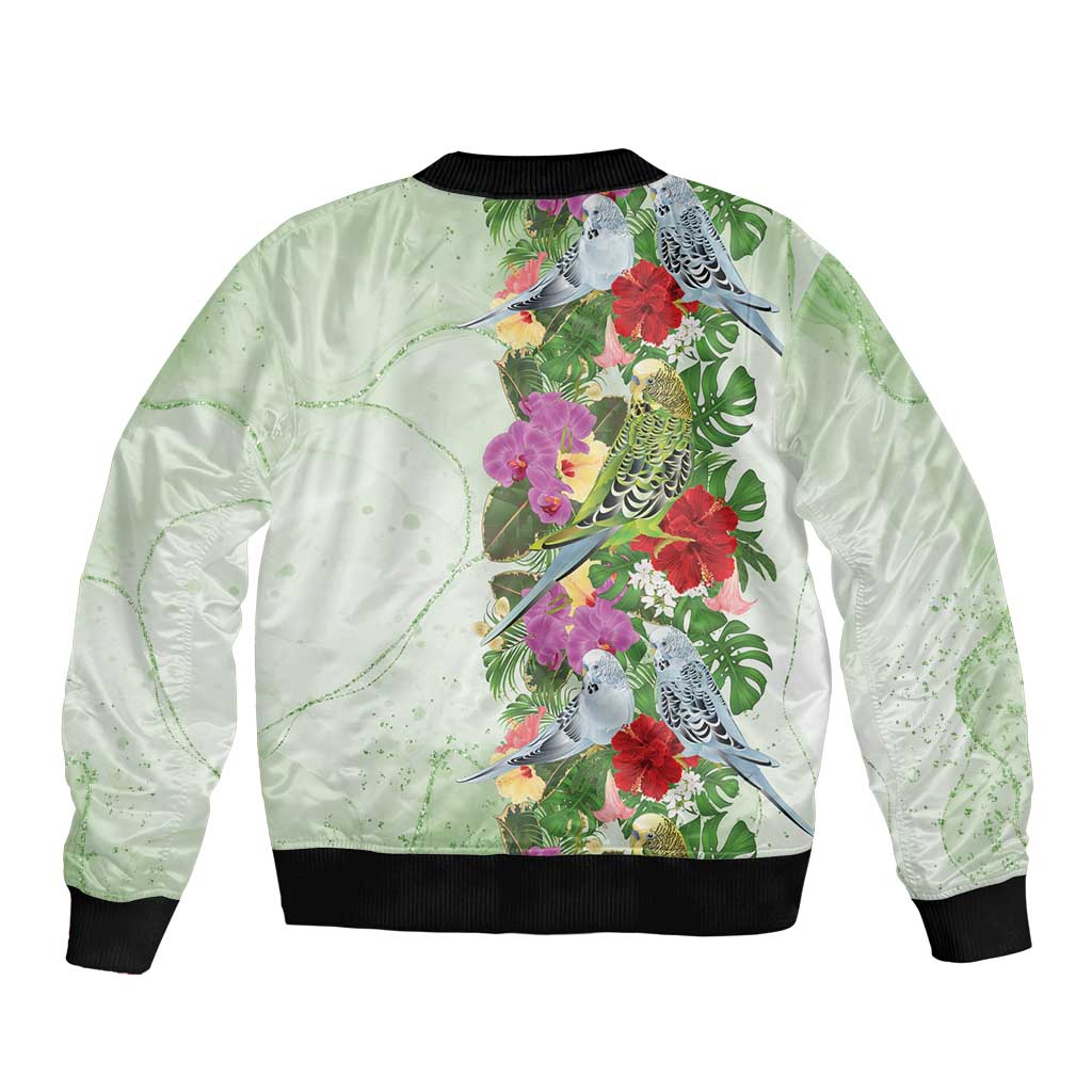 Aussie Budgies Blue And Green Tropical Birds Sleeve Zip Bomber Jacket - Aussie Hoodie